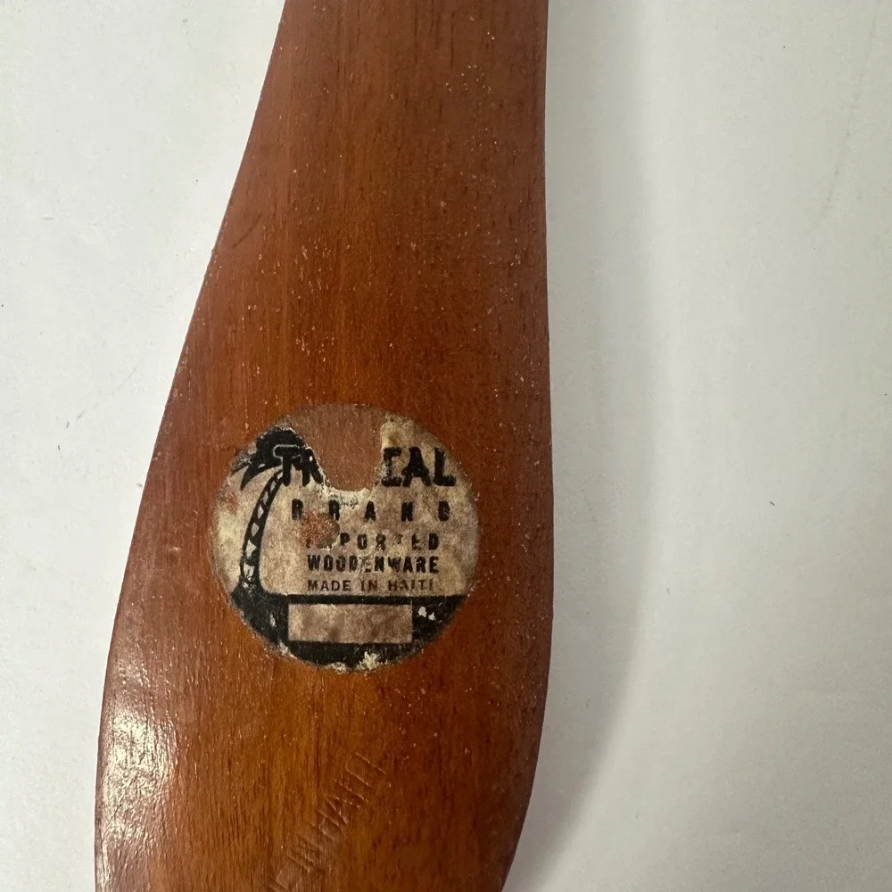 Vintage Tropical Brand Wooden Salad Serving Set Handcrafted Haiti Fork Spoon